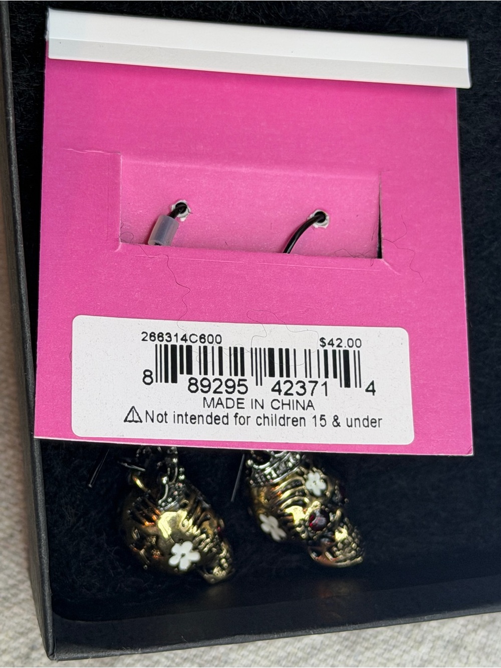 Betsey Johnson Rockin Riches Crowned Skull Dangle Earrings - Picture 3 of 3